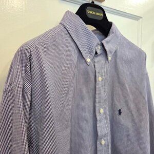 Ralph Lauren Yarmouth Cotton Oxford Shirt in Purple Check Pattern; Size 17/35